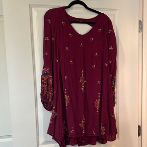 Free People Burgundy Floral Long Sleeve Dress